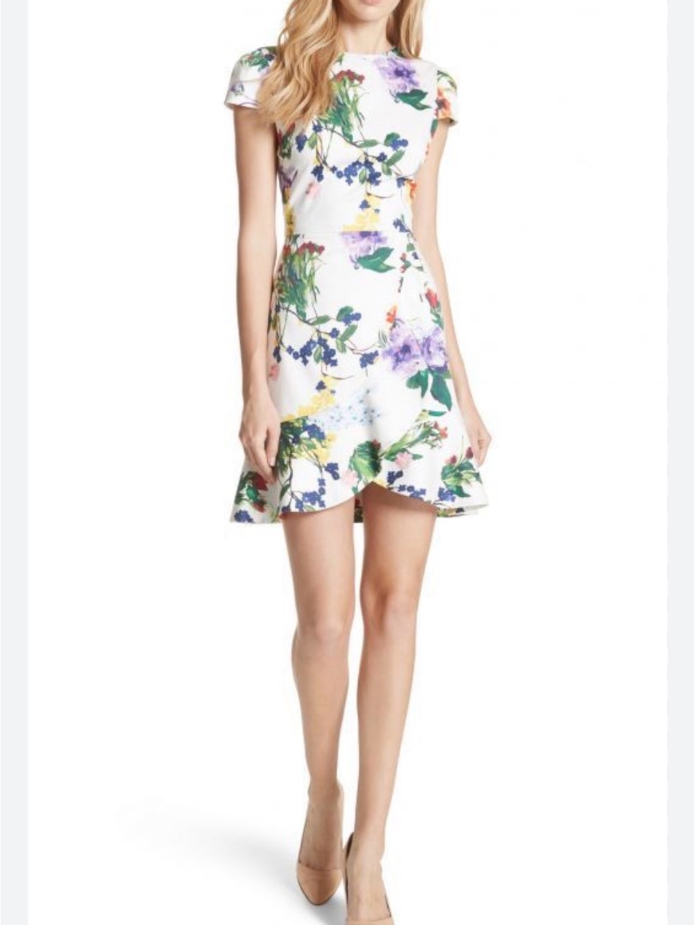 Alice + Olivia White Floral Fit-and-Flare Mini Dress